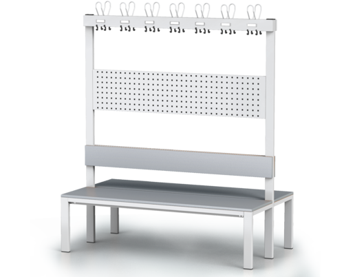 Oboustranná lavice s opěradlem a věšáky, lamino deska - základní provedení 1800 x 1500 x 830
